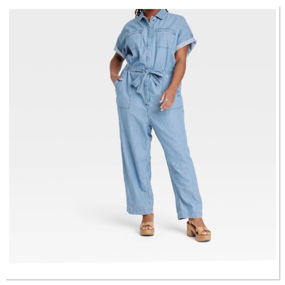 Women’s Plus Size Button Front Short Sleeve Boilersuit Universal Thread Indigo